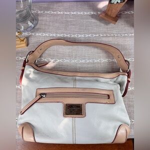 Tignanello Leather Beige and Brown Striped Satin Interior